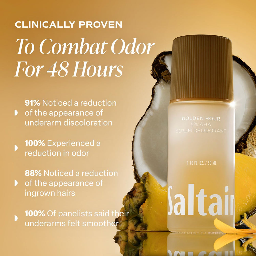 Saltair Serum Deodorant 2 Pack applying roll-on shows quick-dry, smooth underarms.