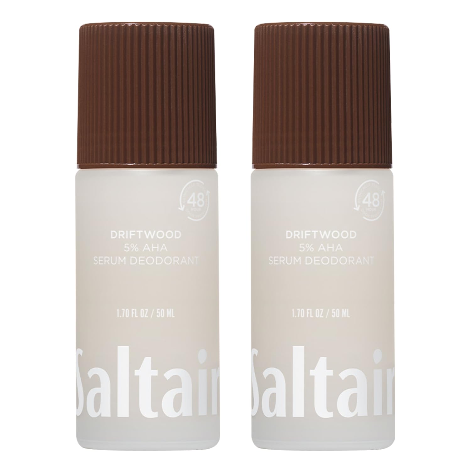 Saltair Serum Deodorant Driftwood bottle shows aluminum-free odor protection for all-day freshness.