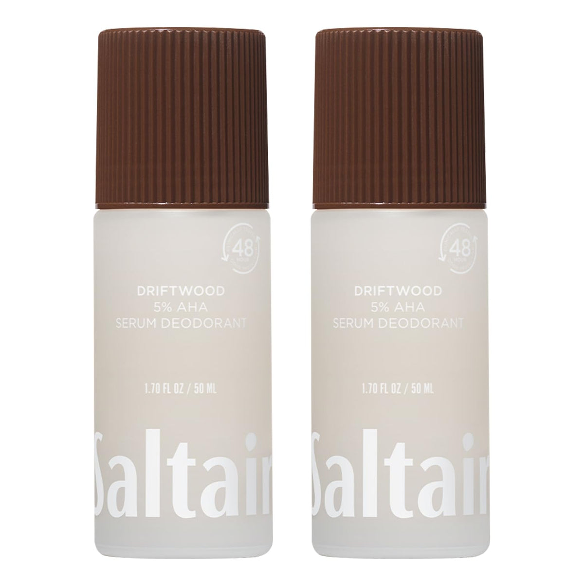 Saltair Serum Deodorant Driftwood bottle shows aluminum-free odor protection for all-day freshness.