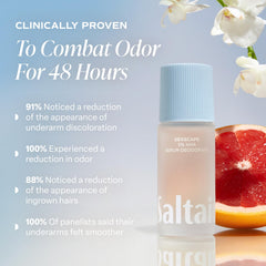 Saltair Serum Deodorant Seascape label closeup highlights 5% AHA.