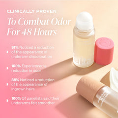 Saltair Serum Deodorant Signature Pinks roll-on highlights quick-dry, non-sticky formula.