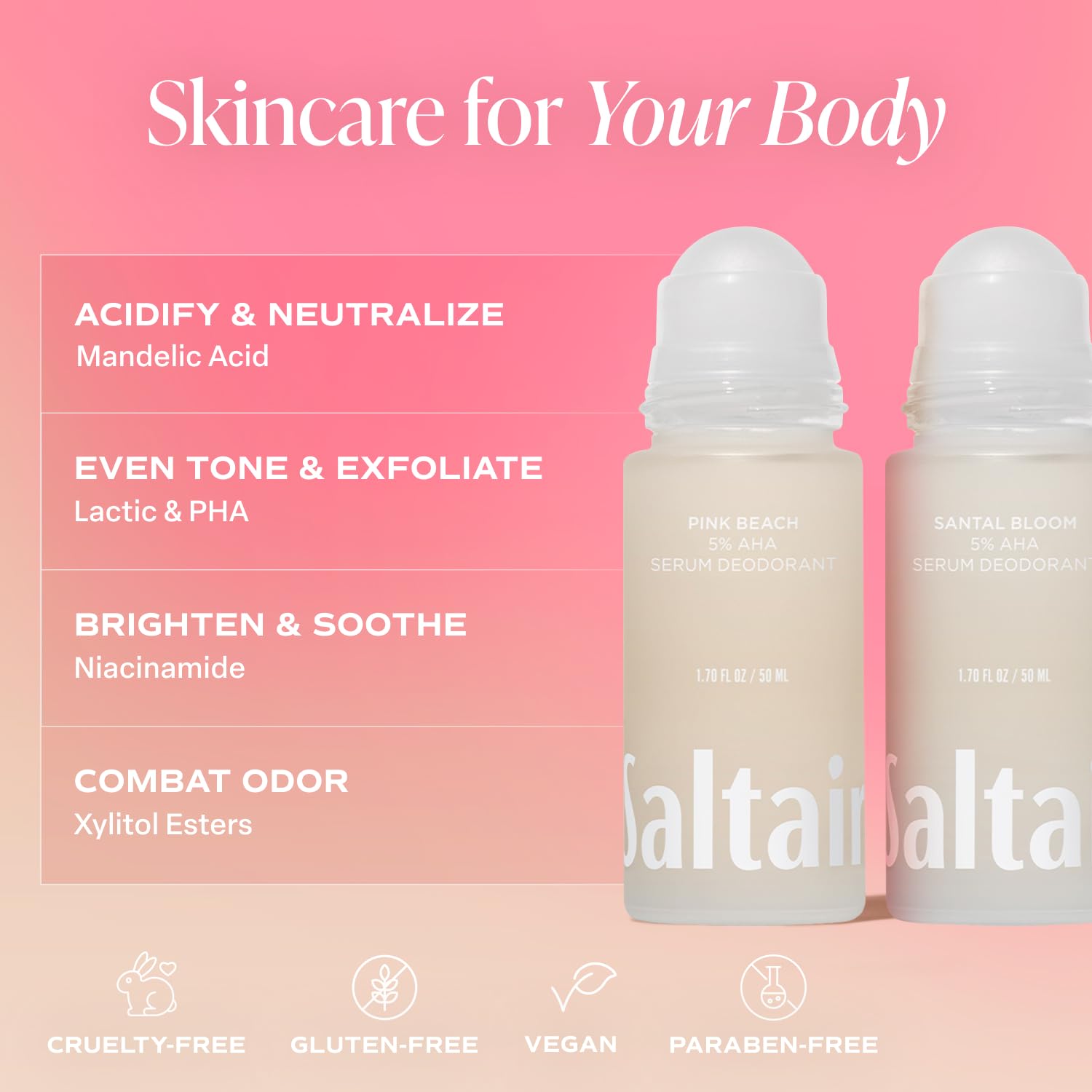 Saltair Serum Deodorant Signature Santal Bloom packaging shows travel-friendly duo.