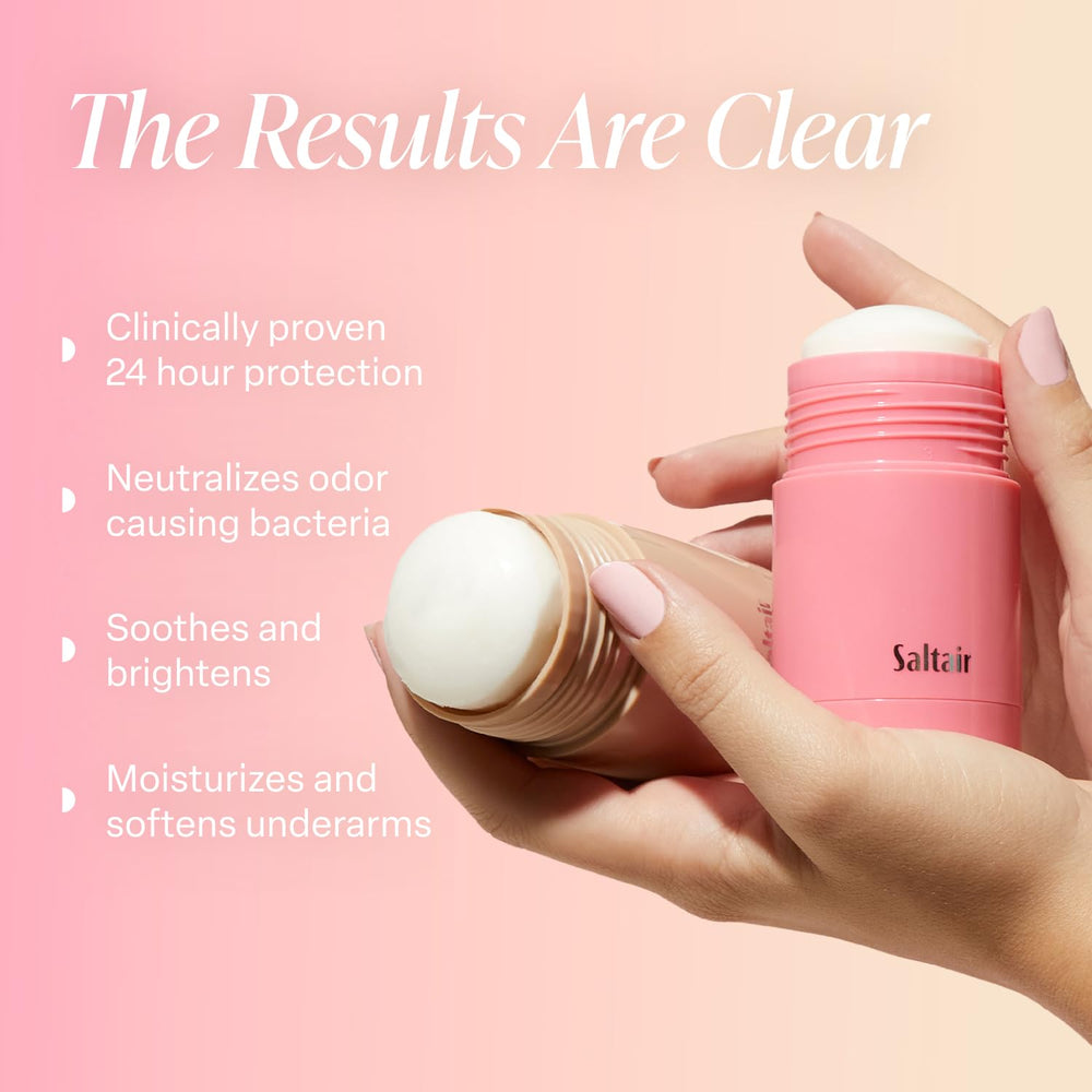 Close-up of Saltair Skincare Deodorant stick application for lasting comfort.