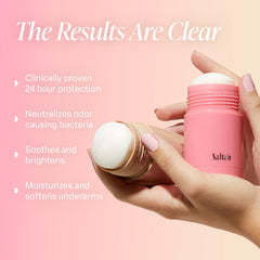 Close-up of Saltair Skincare Deodorant stick application for lasting comfort.