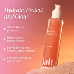 Close-up of pump bottle highlights fast-absorbing dry oil for all skin types.