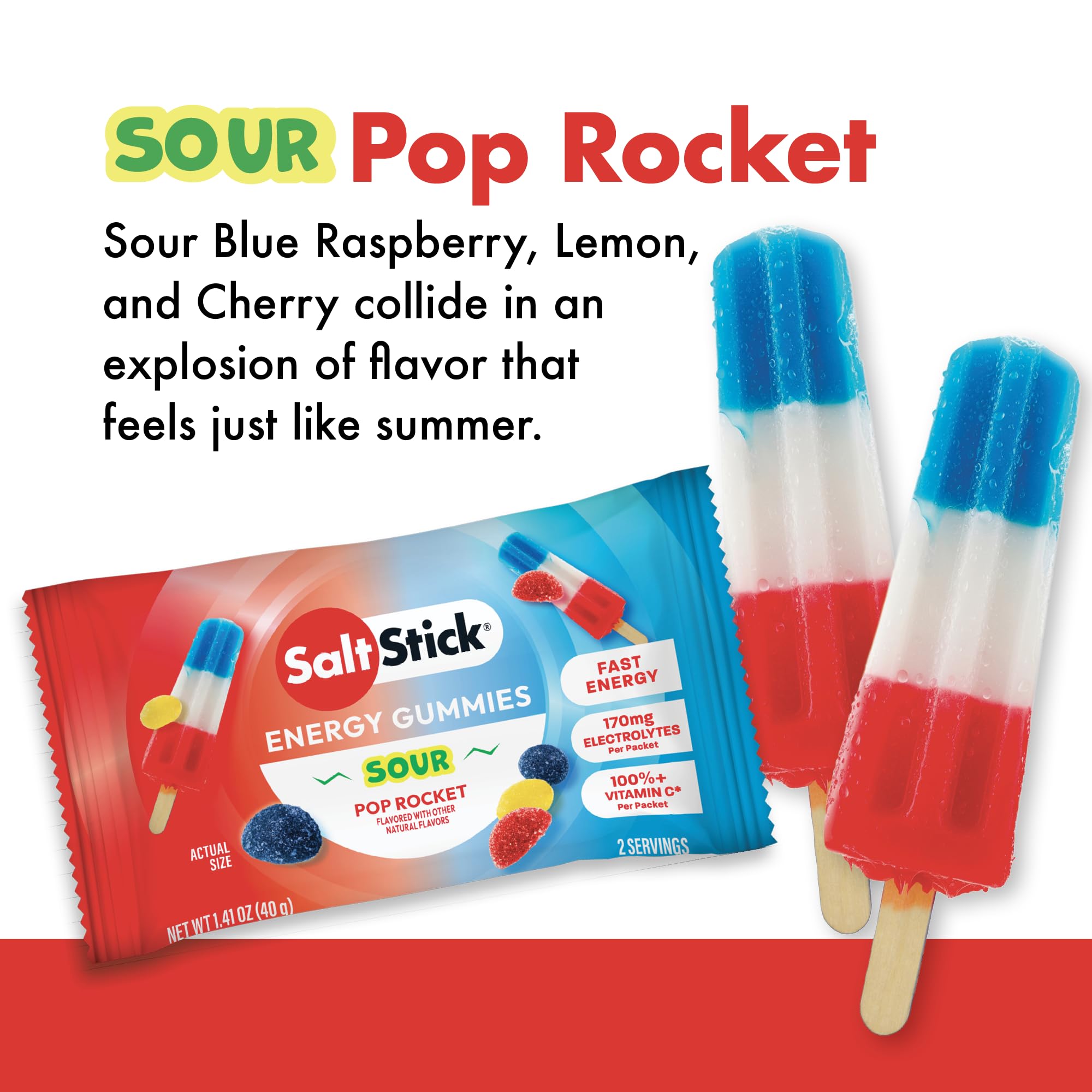 SaltStick Energy Gummies Sour Pop Rocket handheld snack during a workout