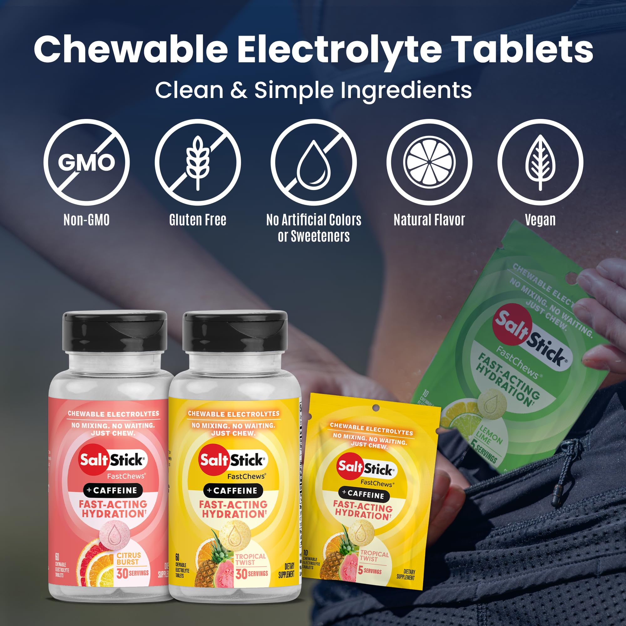 SaltStick FastChews caffeine-enriched chews ready for energy during workouts