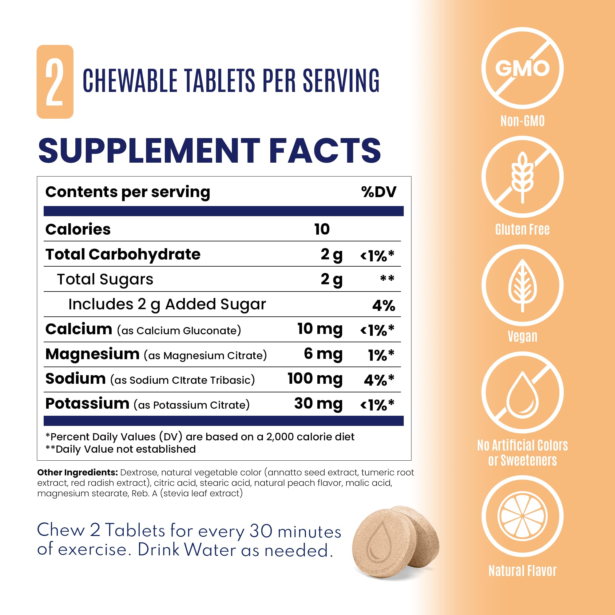 SaltStick FastChews peach tablets in mouth for easy consumption.