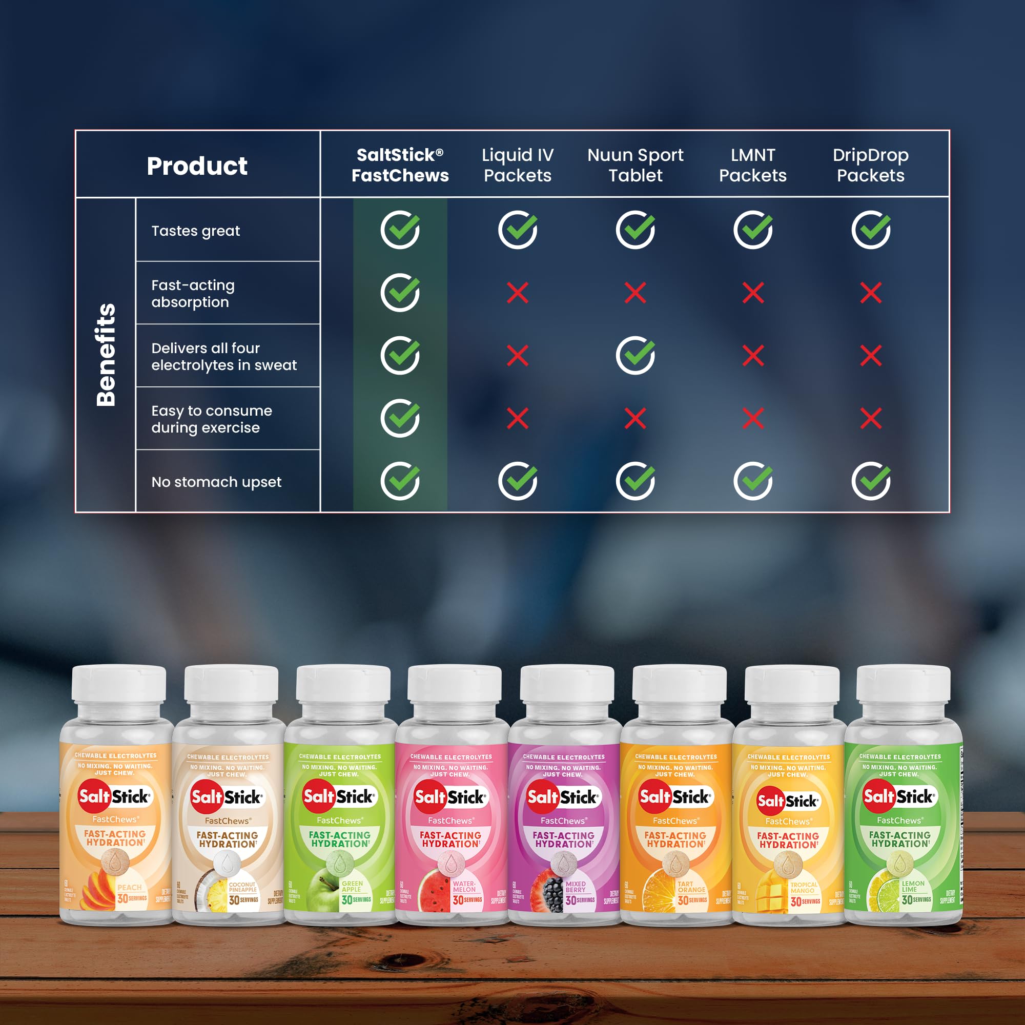 SaltStick peach bottle label highlighting clean ingredients and flavors.