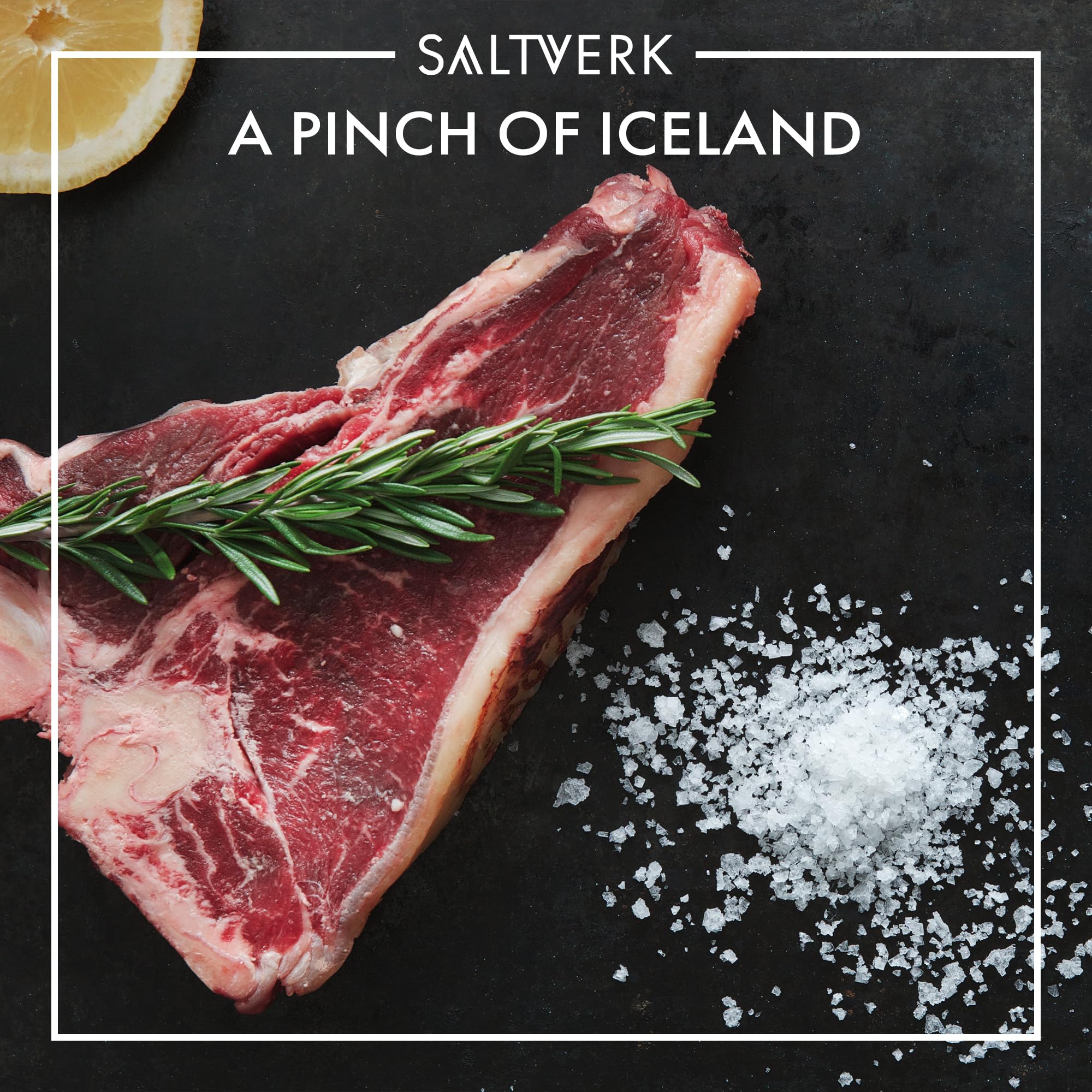 Saltverk crystal sea salt flakes, finishing touch for texture and flavor.