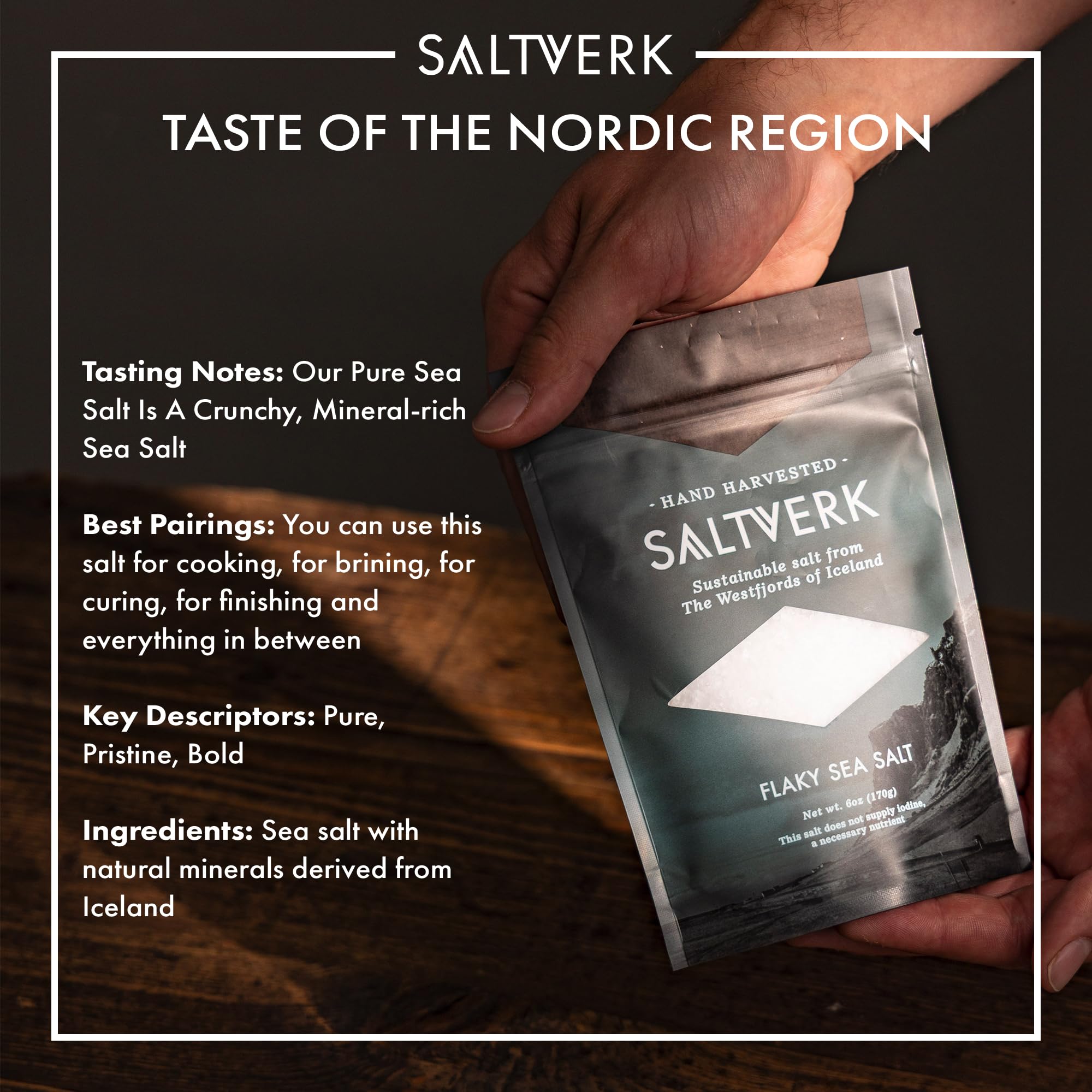 Saltverk hand-harvested sea salt crystals, great for seasoning and brining.