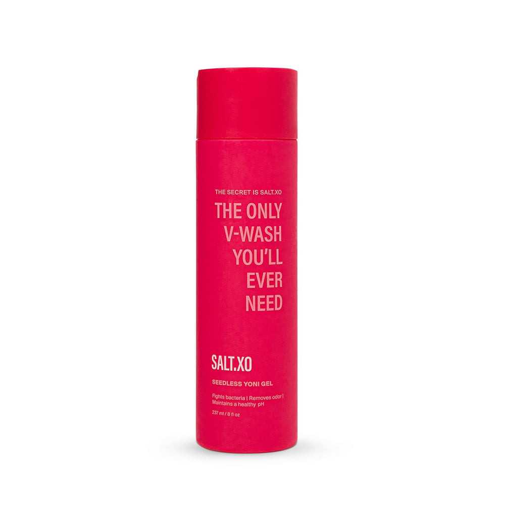 saltxo Seedless Yoni Wash bottle demonstrates refreshing intimate cleansing