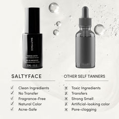 Blending around hairline and ears with SALTYFACE Tanning Water for a seamless finish.