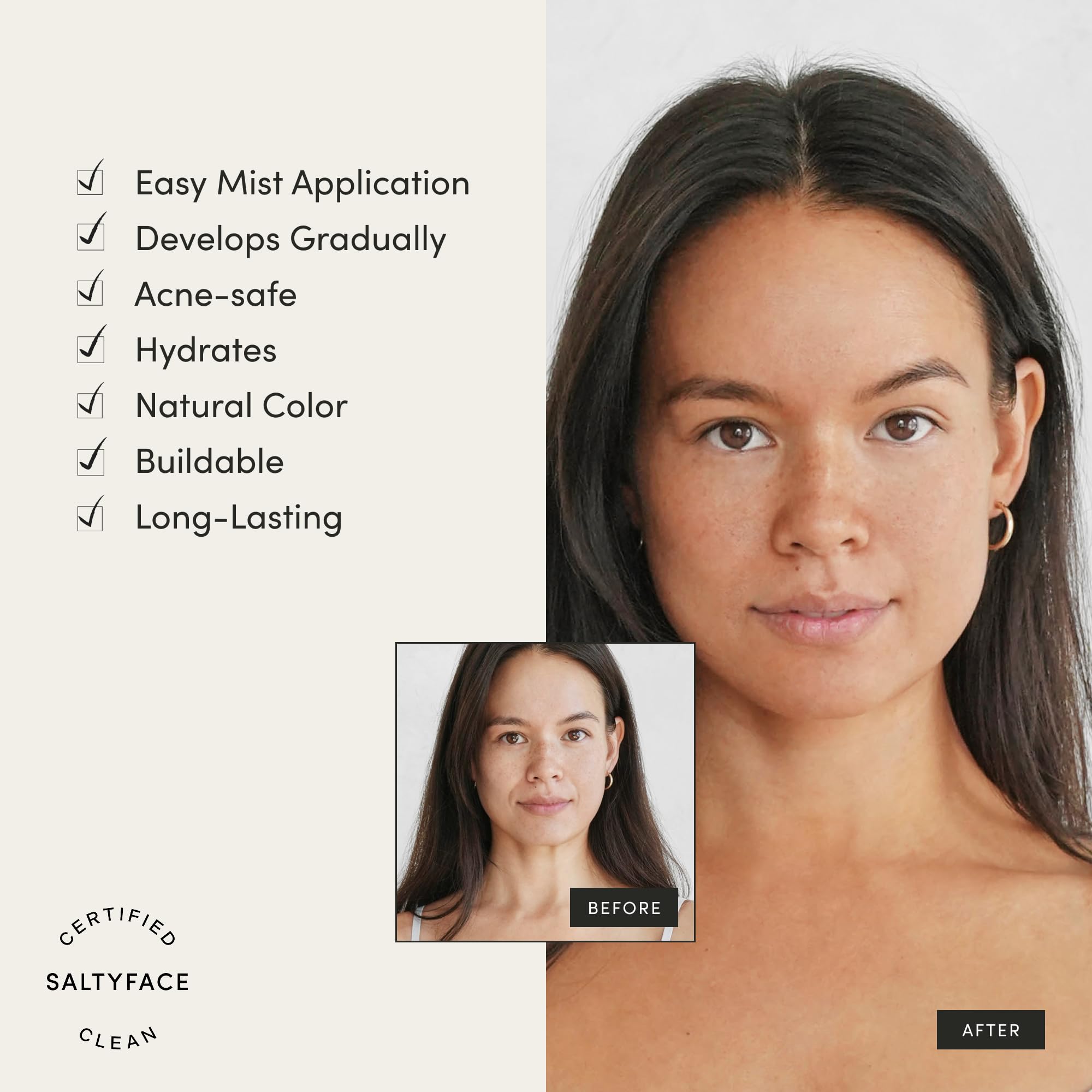 SALTYFACE tanning water applied to hairline and ears evenly.