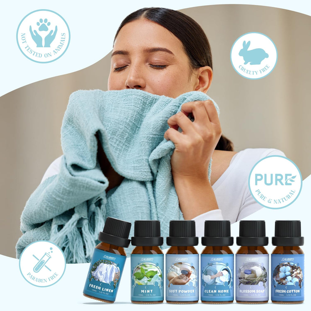 Salubrito Clean Fragrance Oils Set fresh linen elevates laundry and textiles with scent.