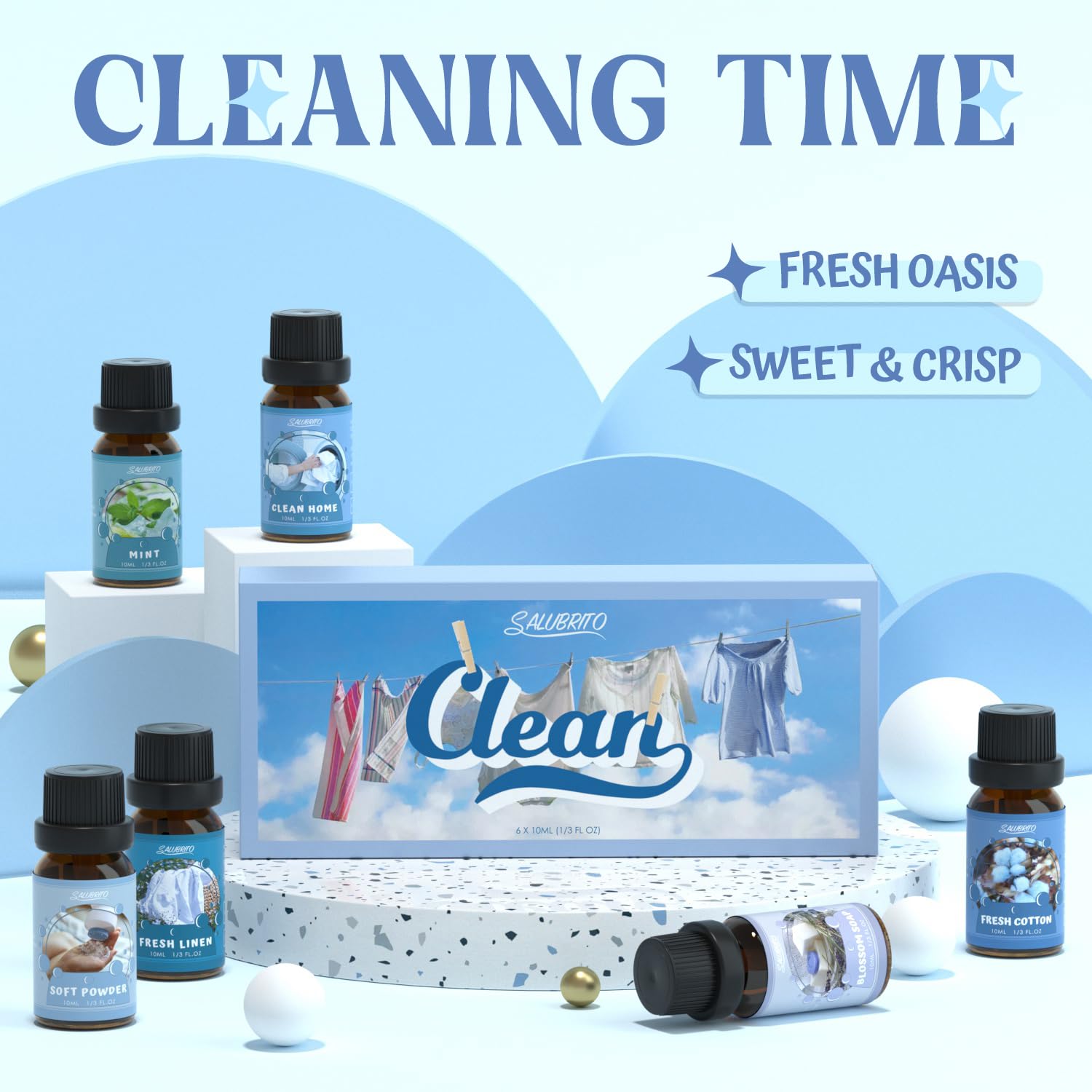 Salubrito Clean Fragrance Oils Set mint cool delivers refreshing scent on hot days.
