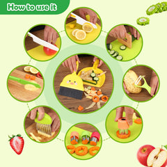 Salufo wooden toddler knife with easy-grip one-piece handle.