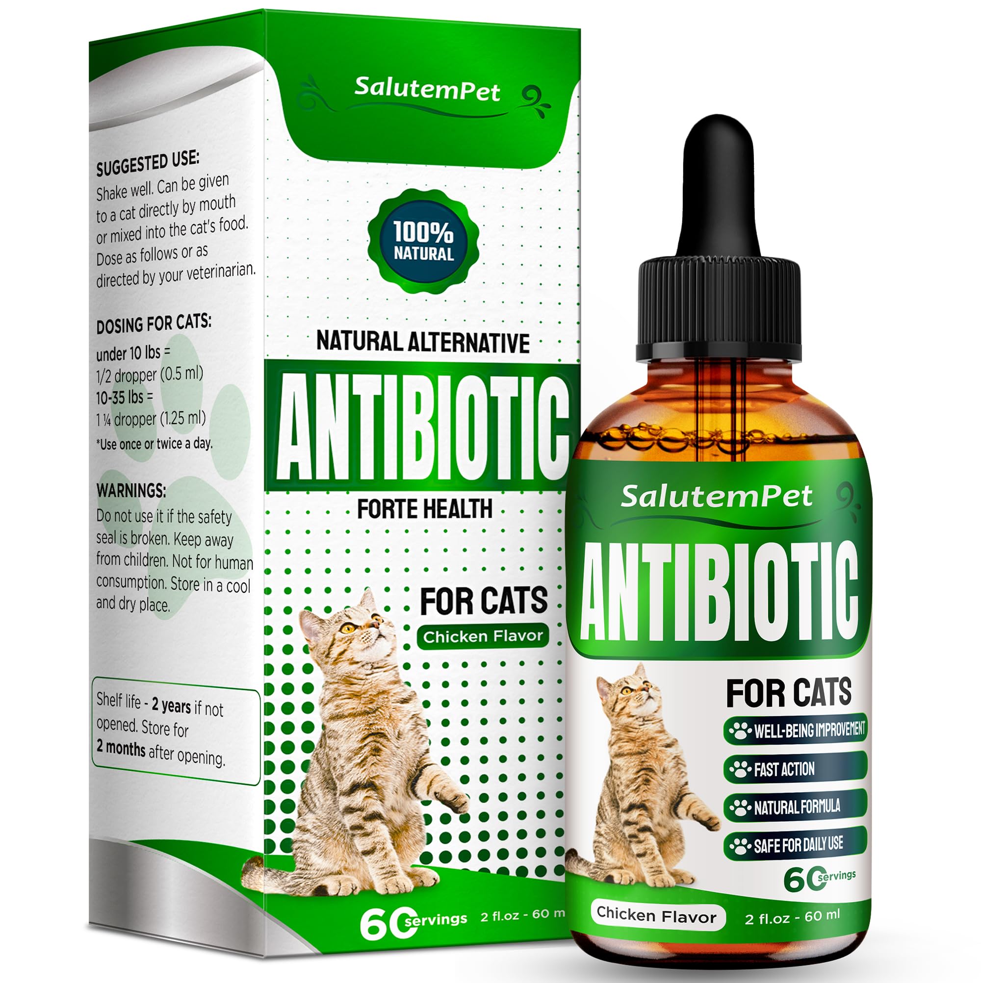 SalutemPet cat antibiotic liquid bottle for daily support