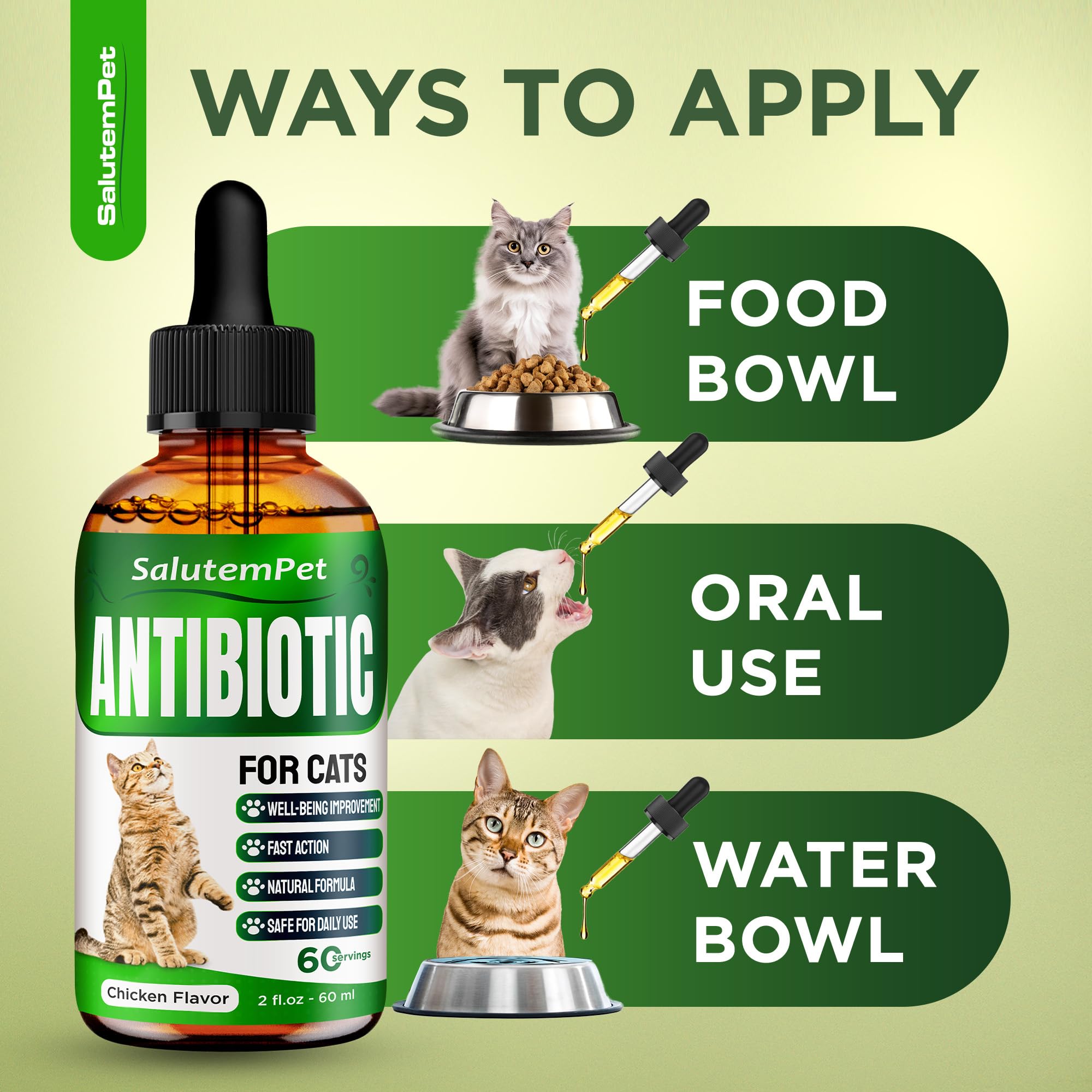 SalutemPet liquid added to cat food for convenience