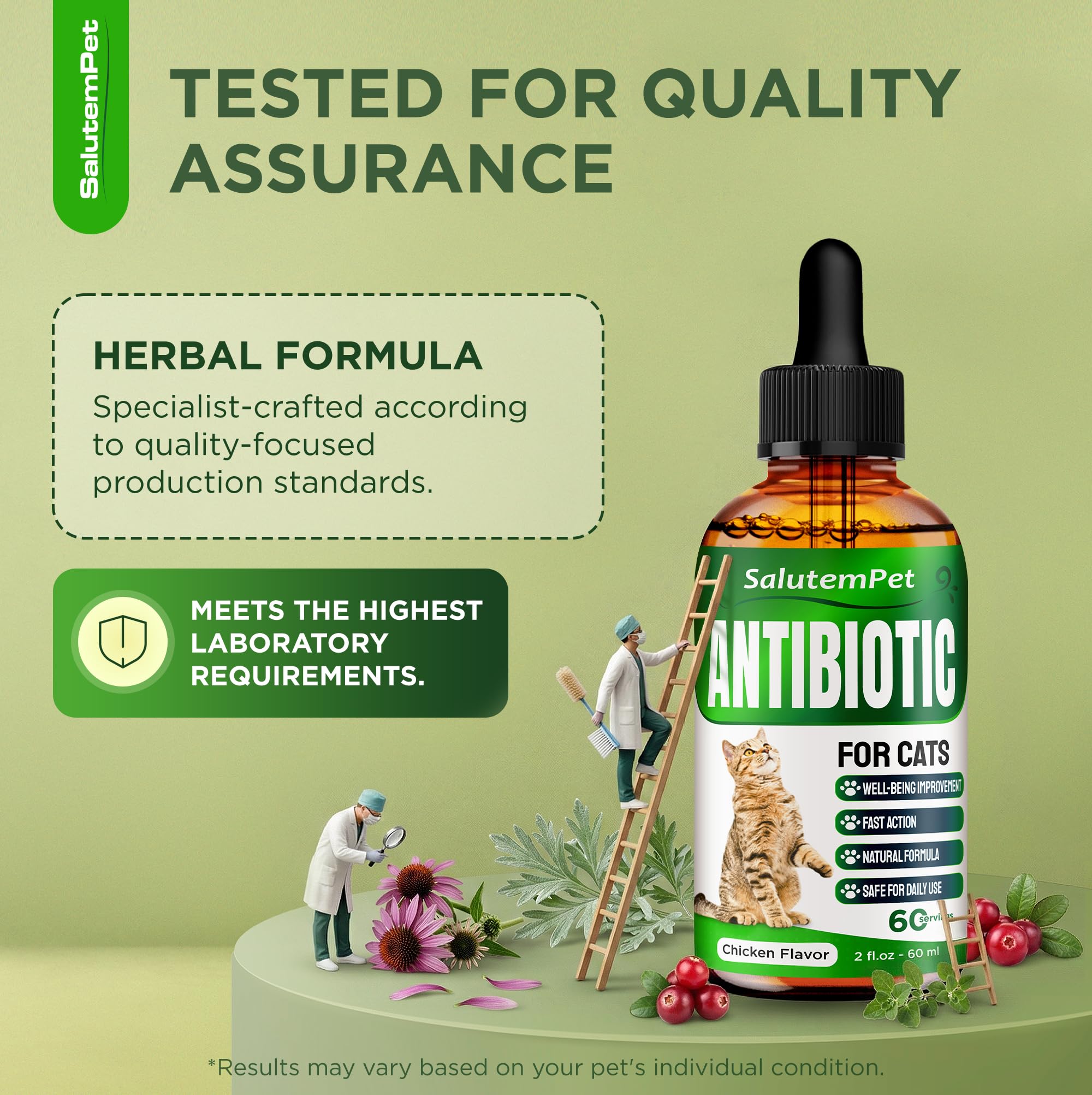 SalutemPet antibiotic liquid label showing safety information