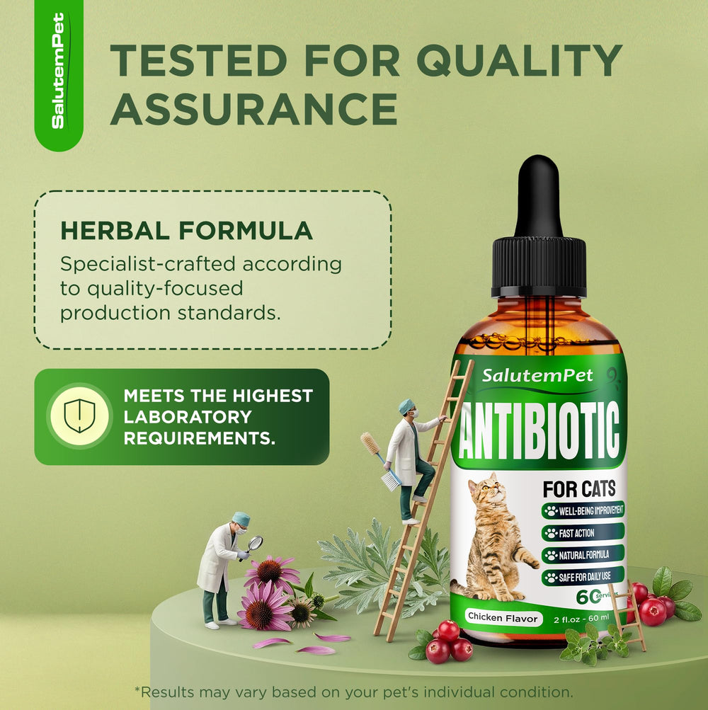 SalutemPet antibiotic liquid label showing safety information