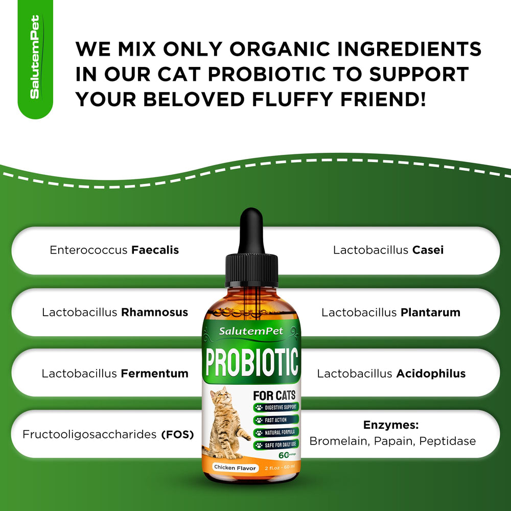 SalutemPet cat probiotics with pleasant chicken flavor for picky eaters.