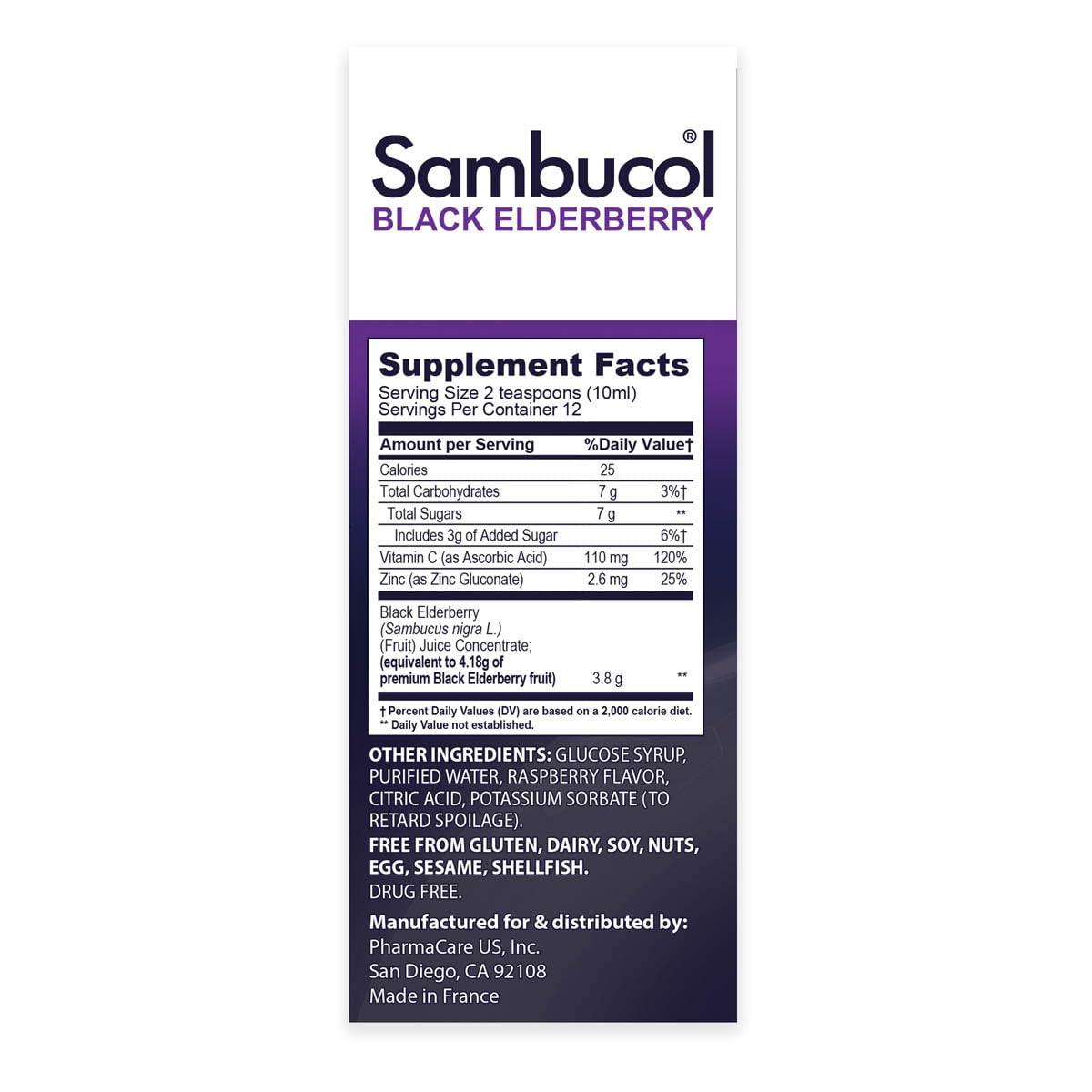 Measuring spoon beside Sambucol bottle for convenient dosing.