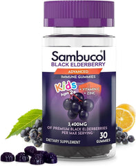 Sambucol Kids Elderberry Gummies bottle showing berry flavor for daily immune support