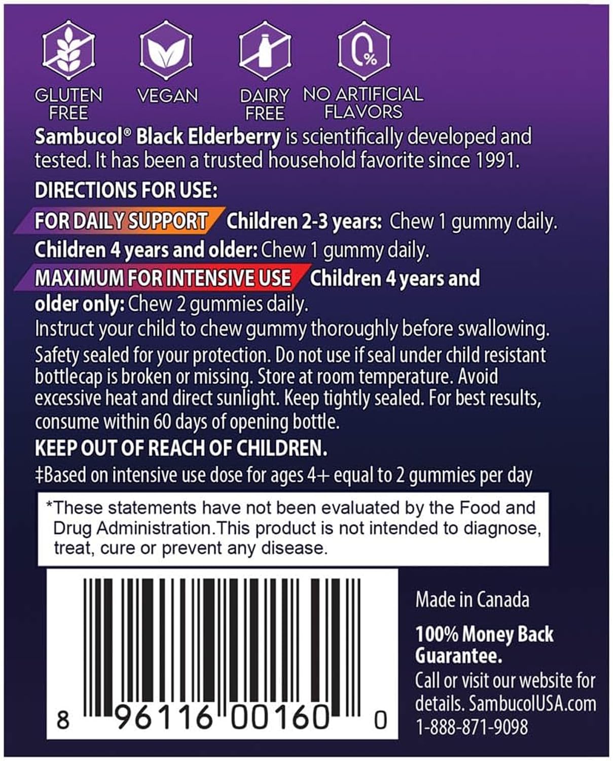 Sambucol Kids vegan-friendly badge on the box