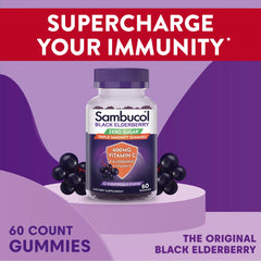 Sambucol gluten-free and vegan-friendly gummy packaging emphasizes clean daily wellness.