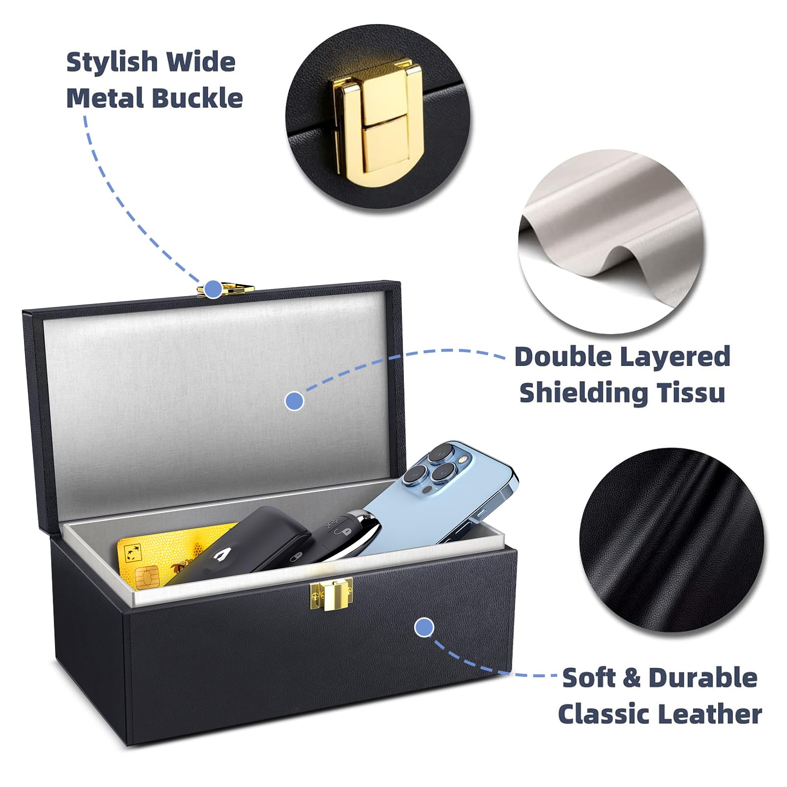 Samfolk Faraday Box open with keys neatly organized inside.