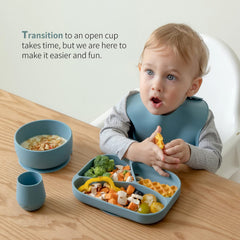 SAMiGO bpa-free-tapered-opening-cup is gentle on gums during early chewing.