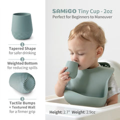 SAMiGO training-2oz-cup-weight-base helps prevent tipping during first sips.