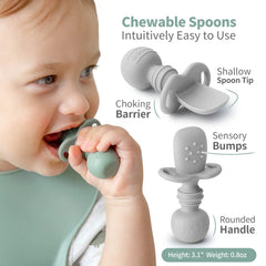 SAMiGO silicone baby spoons built-in stopper closeup highlights safe insertion control