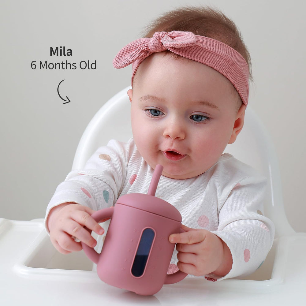 Clear measurement marks on SAMiGO sippy cup for portion control