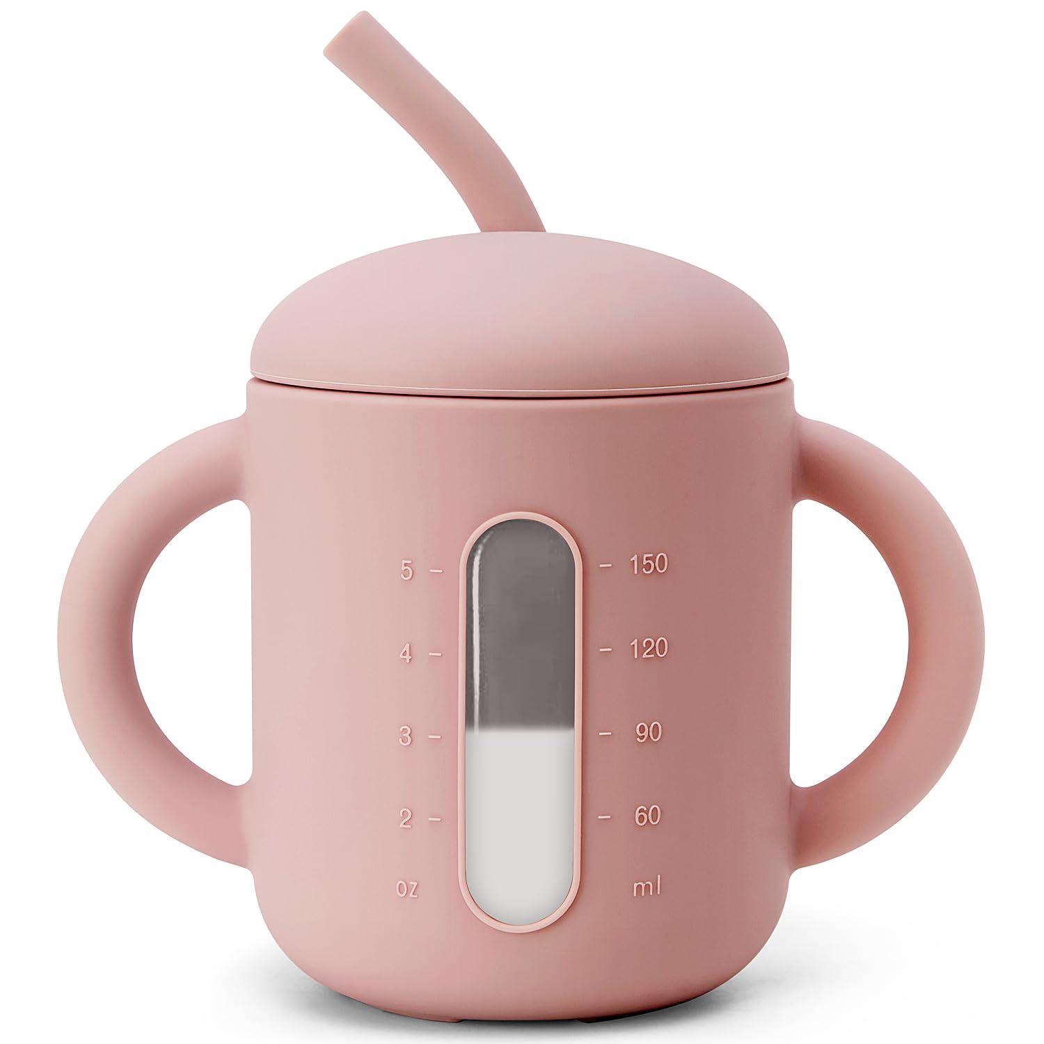 SAMiGO silicone sippy cup with lid window for easy monitoring.