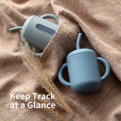 SAMiGO sippy cup with measurement marks helps you monitor how much your child drinks