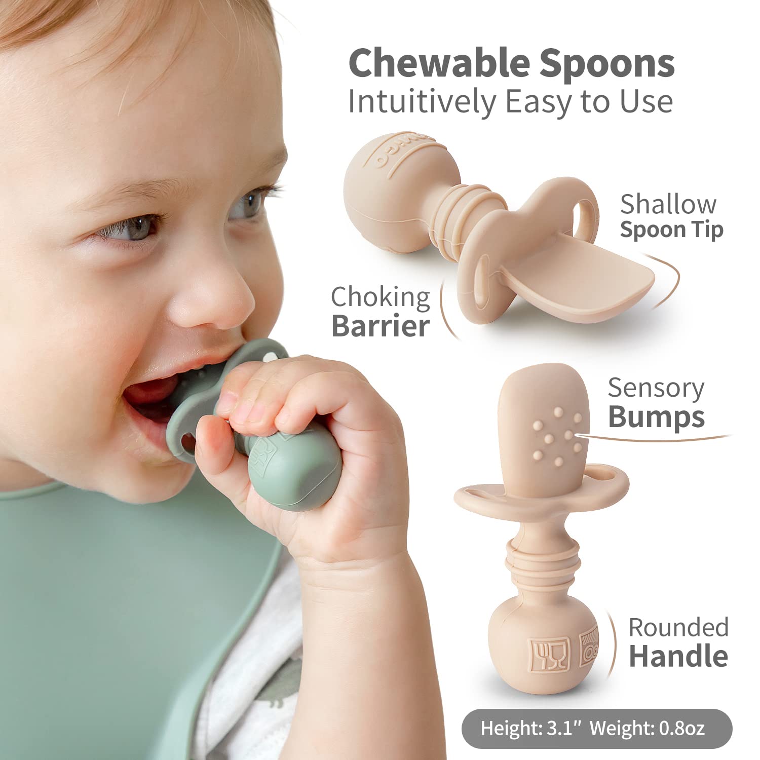SAMiGO spoon head with sensory bumps promotes safe chewing