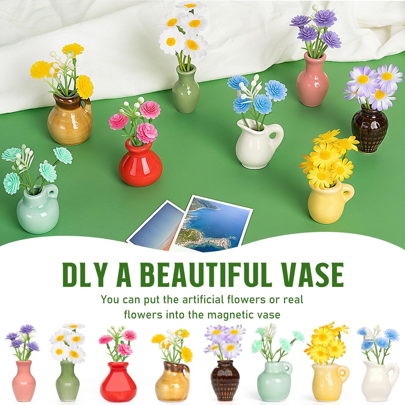 Samlior mini ceramic vase fridge magnet featuring artificial flowers for colorful desks.
