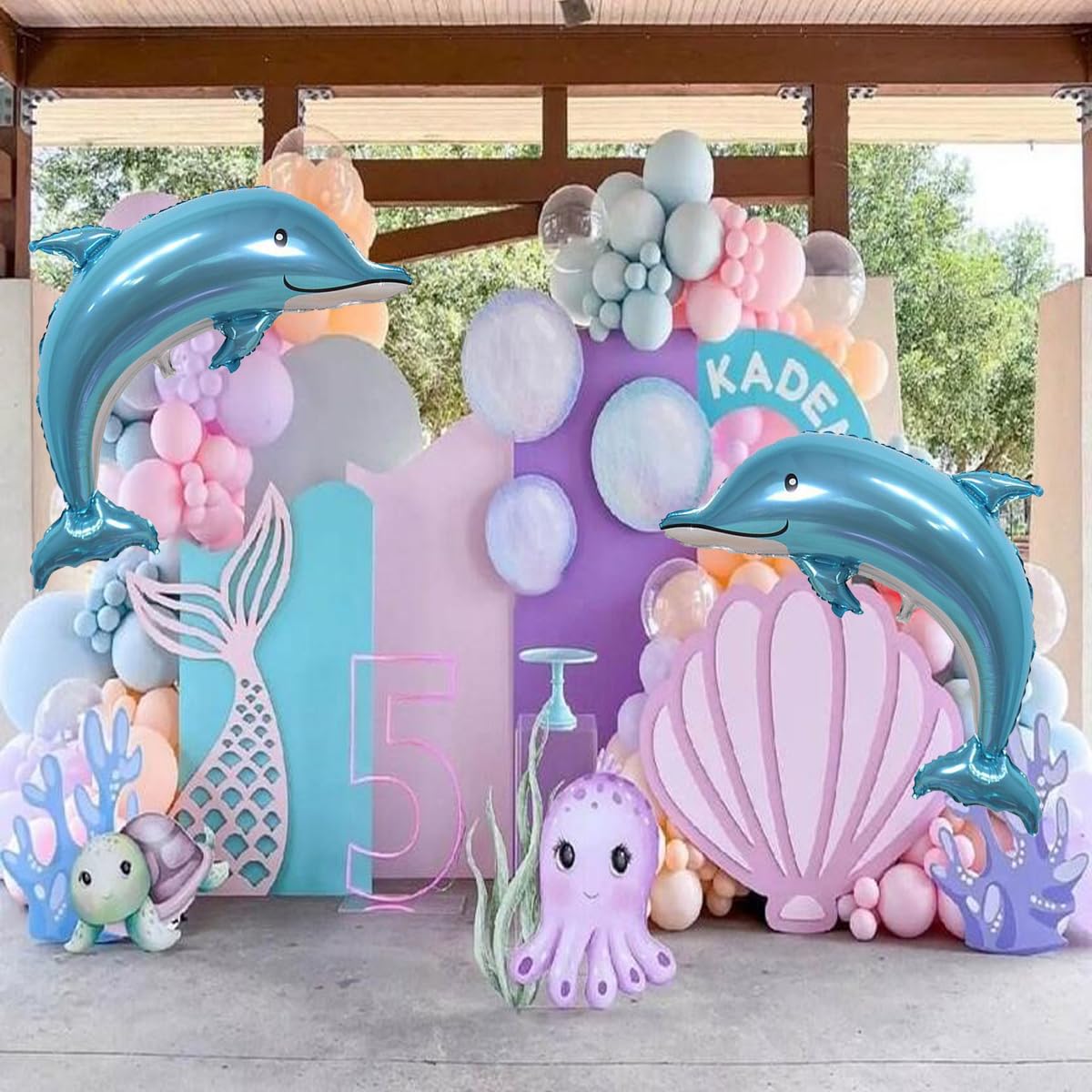 SAMOKA easy-inflate dolphin balloon, quick setup for celebrations.