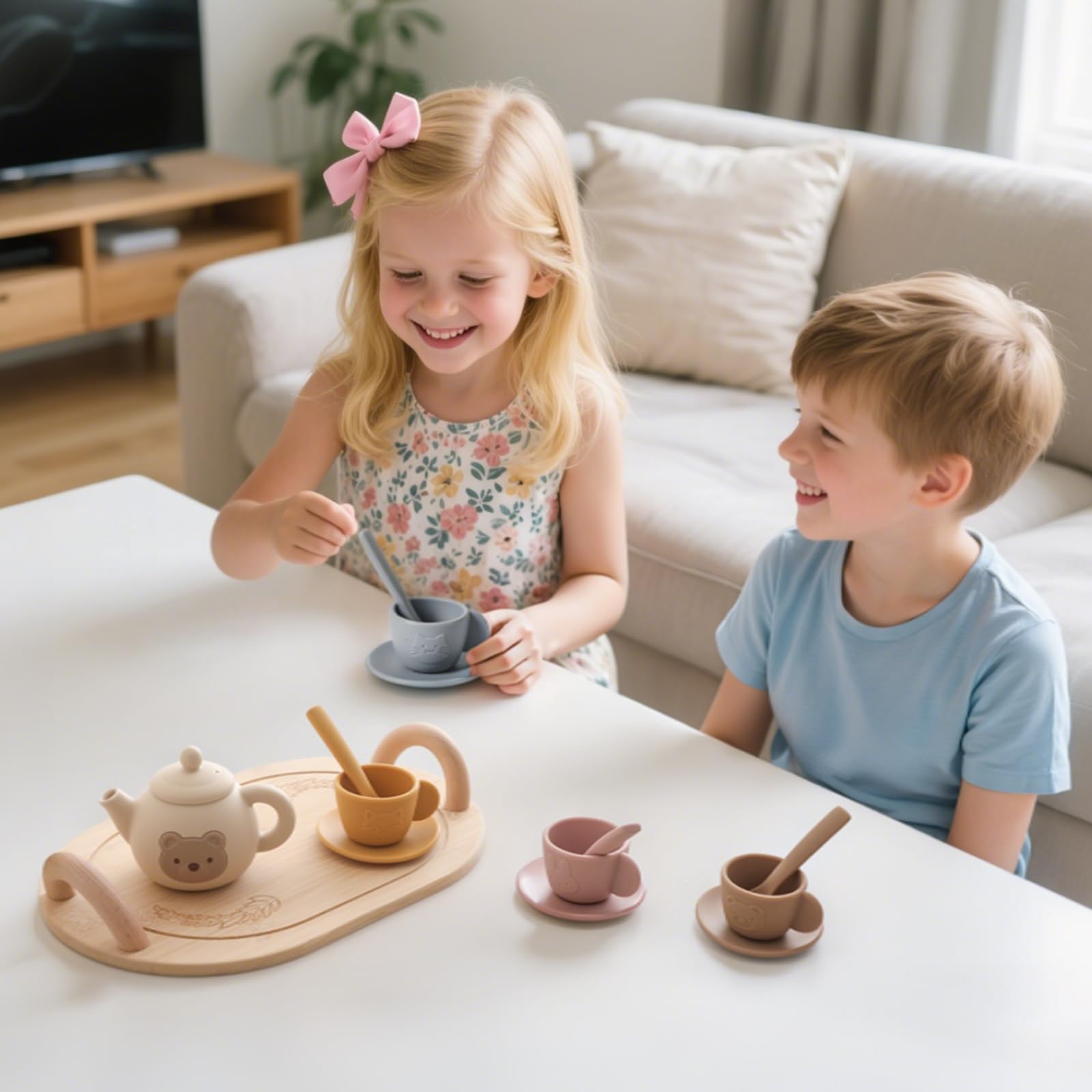 Samonyed pretend play tea set supports sharing and imagination