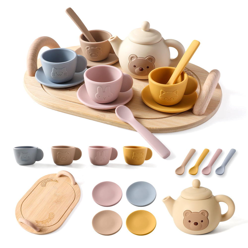 Samonyed tea party set silicone teapot for pretend play