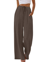 Sampeel flowy palazzo pants in linen texture ideal for summer outfits.