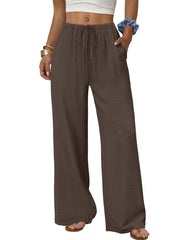 Sampeel wide leg palazzo pants with pockets and a drawstring waist for daily comfort.