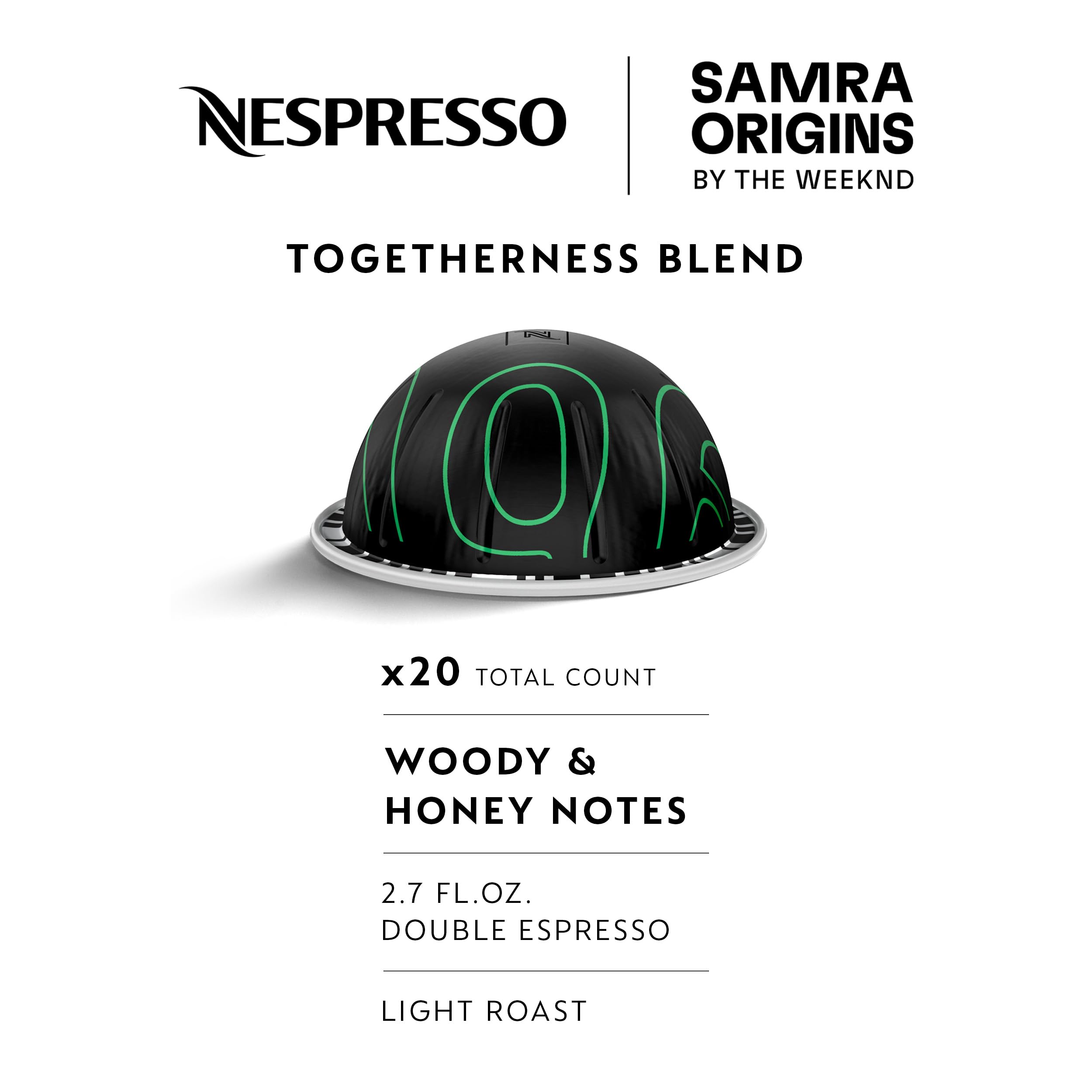 Capsules reveal Vertuo pods for a smooth double espresso.