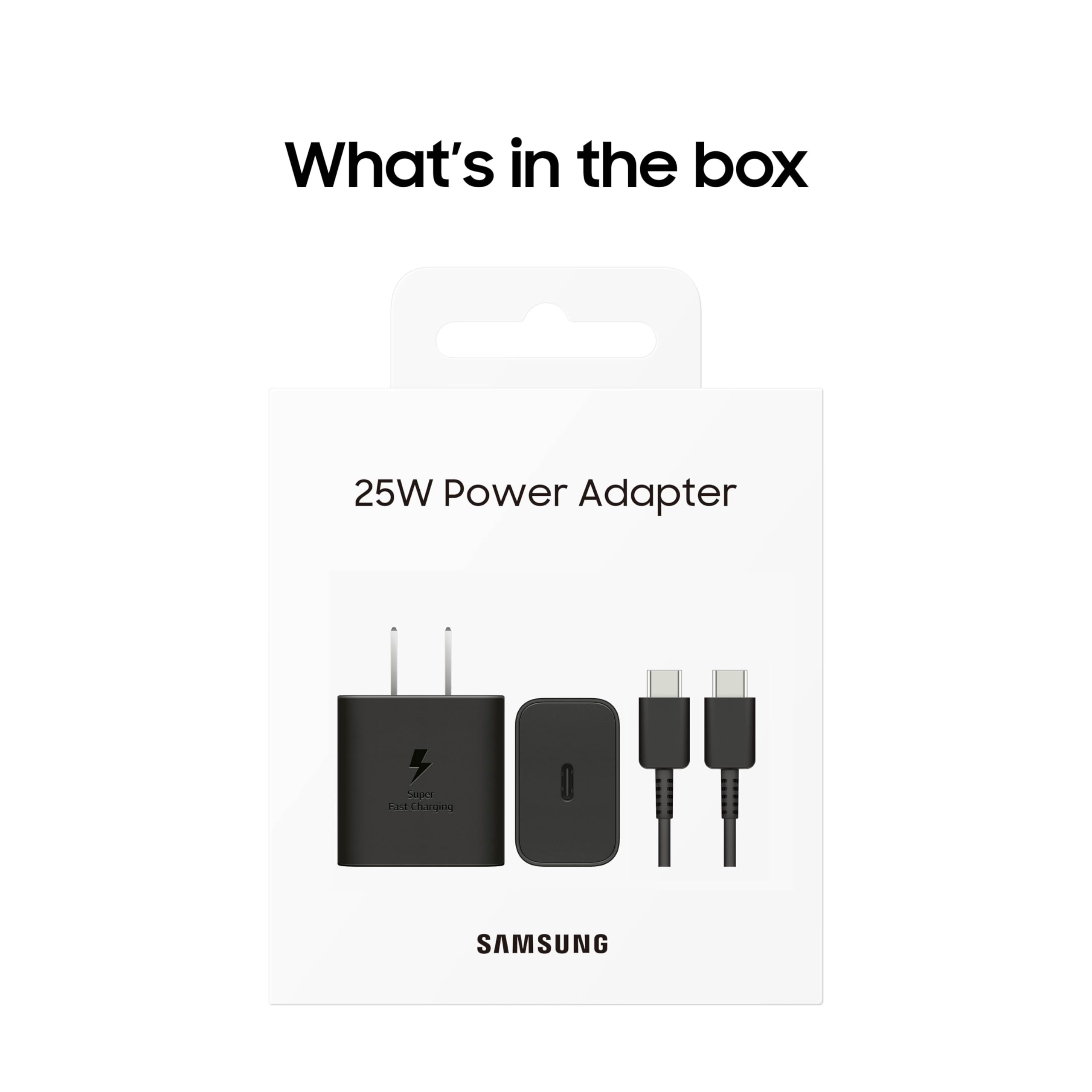 Samsung 25W power adapter protection features close-up.
