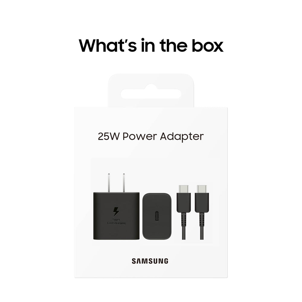Samsung 25W power adapter protection features close-up.