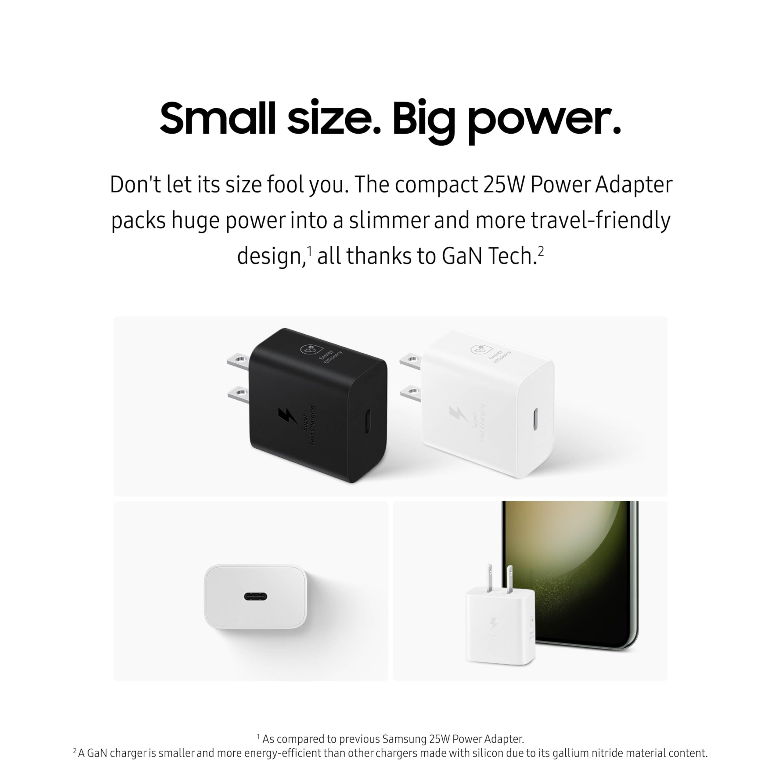 Samsung 25W power adapter side ports highlight USB-C connectivity.