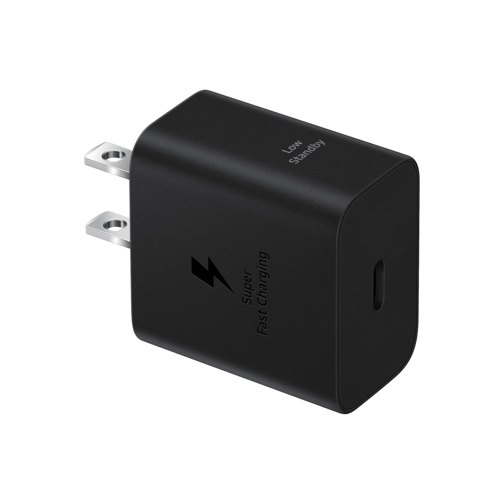 Samsung 25W power adapter sustainability note with recycled content.