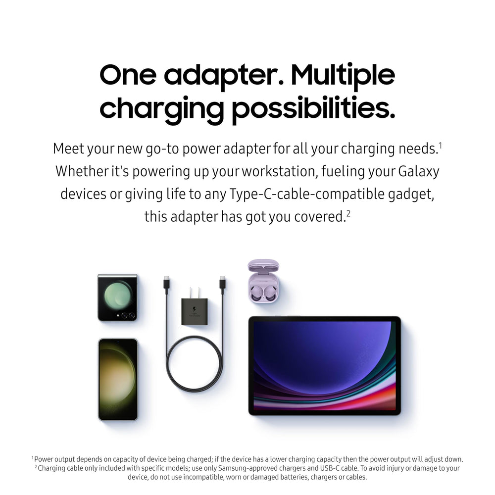 Samsung 25W wall charger uses recycled content for sustainability.